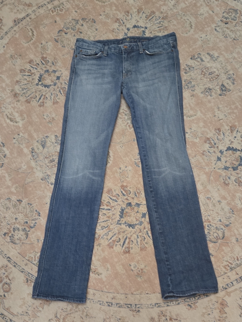 7 For All Mankind Kate Medium Blue Flare Jeans Classic 5 Pocket Stretch 31 EUC